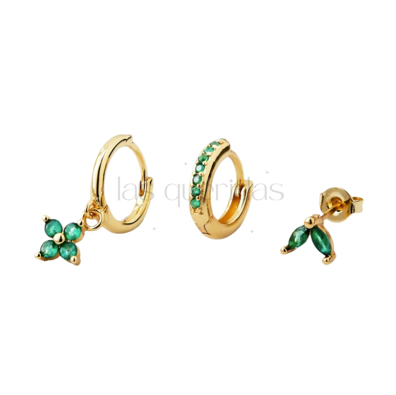 3 Pieces Set Esmeralda Earrings