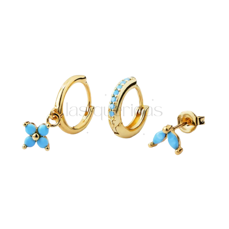 3 Pieces Set Blue Earrings