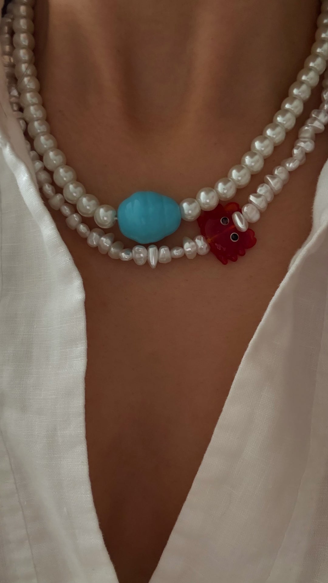 Blue Stone Pearl Necklaces