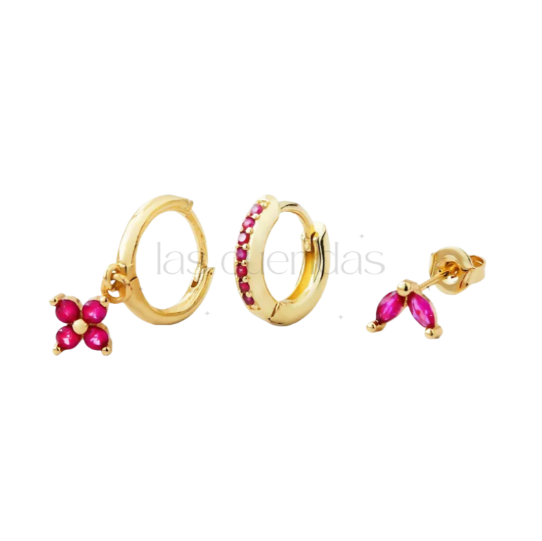3 Pieces Set Magenta Earrings