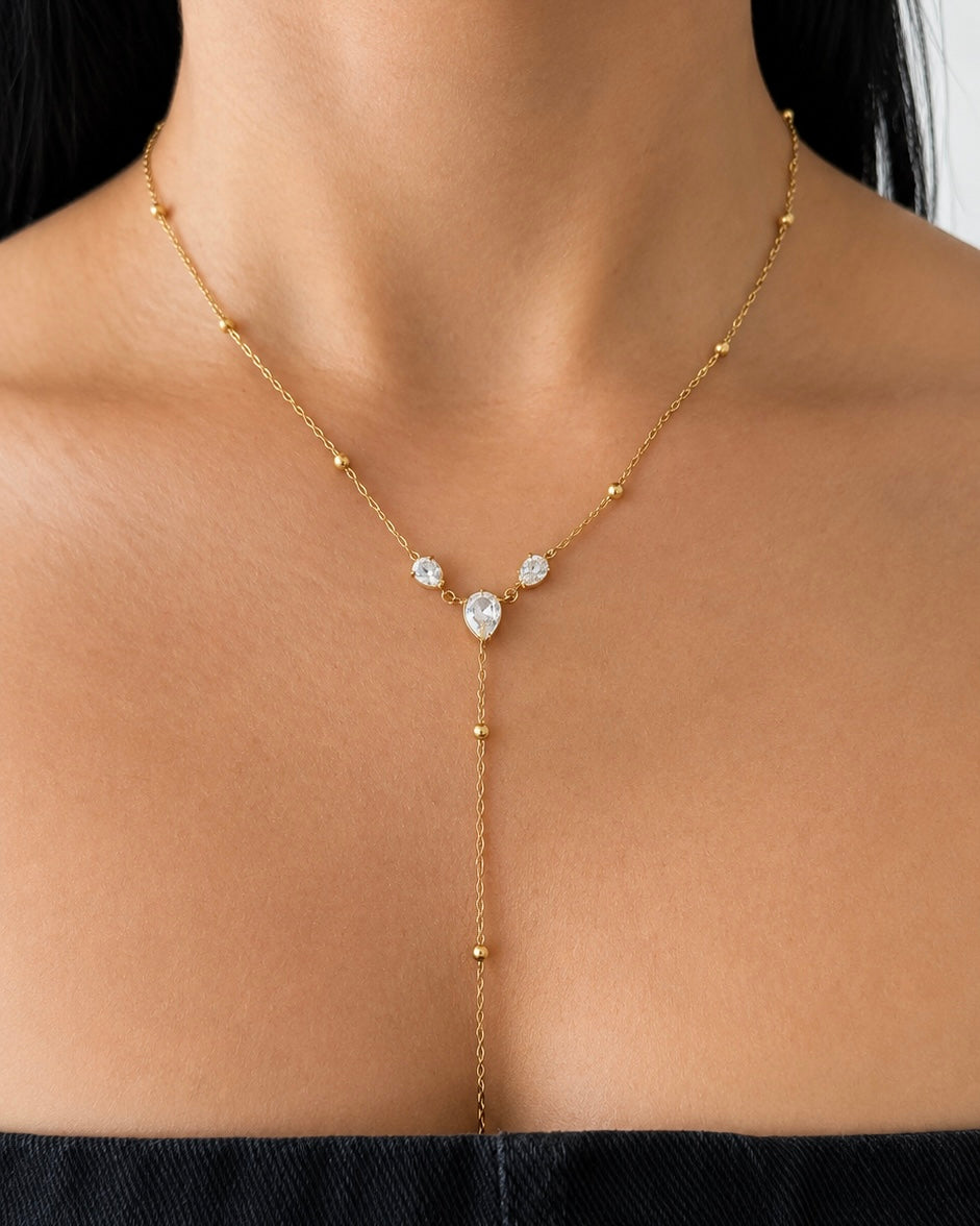 Mia Gold Crystal Lariat Necklace