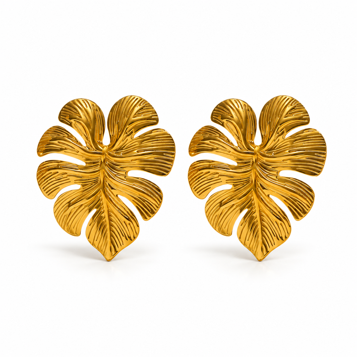Conjunto de pendientes y anillo de hoja de Tina