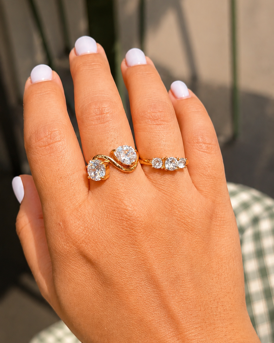 Emma Gold Three Stone Crystal Ring