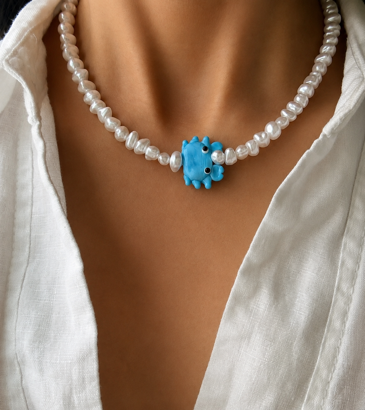 Sea Blue Crab Pearl Necklace