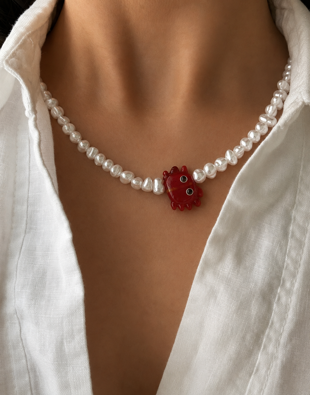 Sea Red Crab Pearl Necklace
