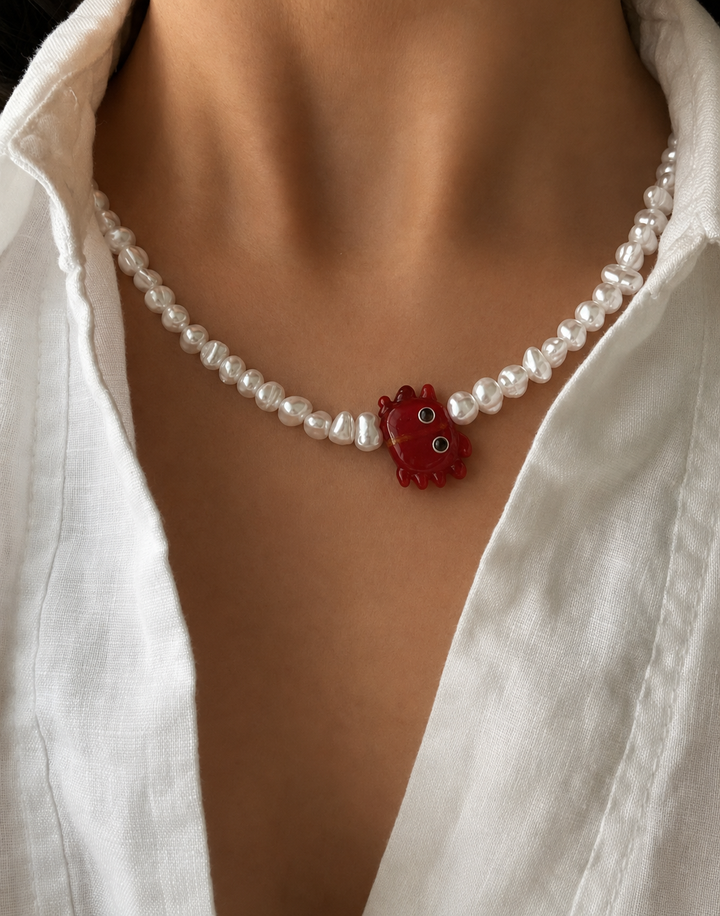 Sea Red Crab Pearl Necklace