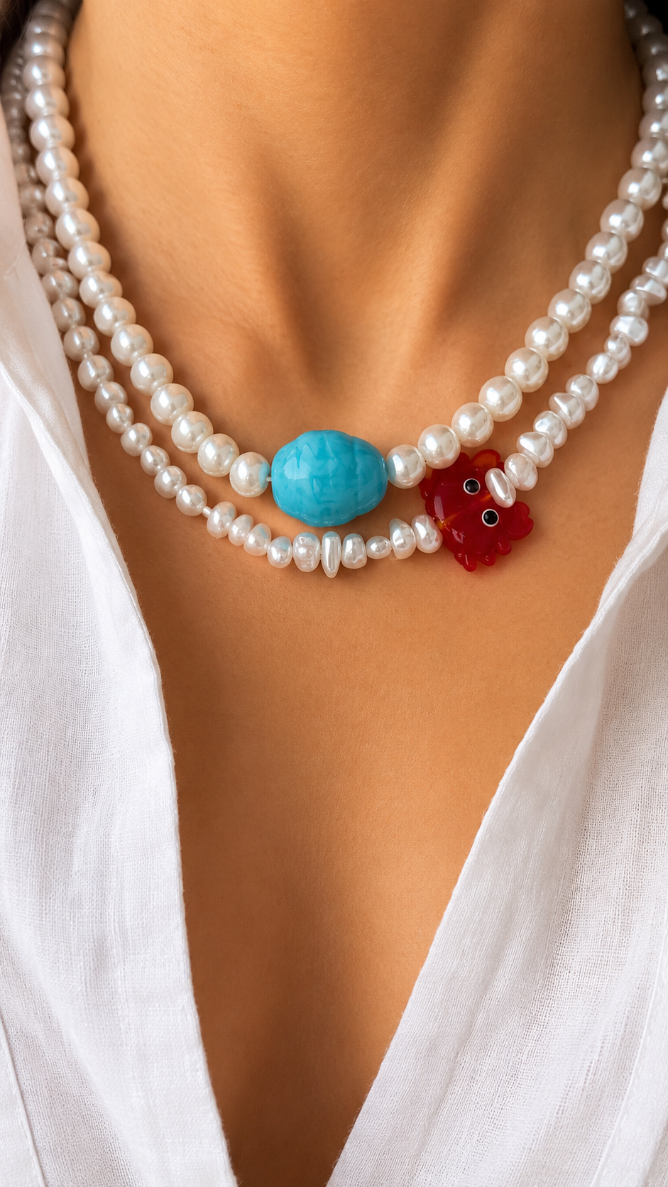 Claire Blue Stone Pearl Necklace