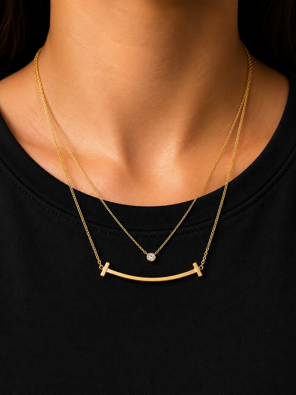 Tiffannie Gold Smile Pendant Necklaces