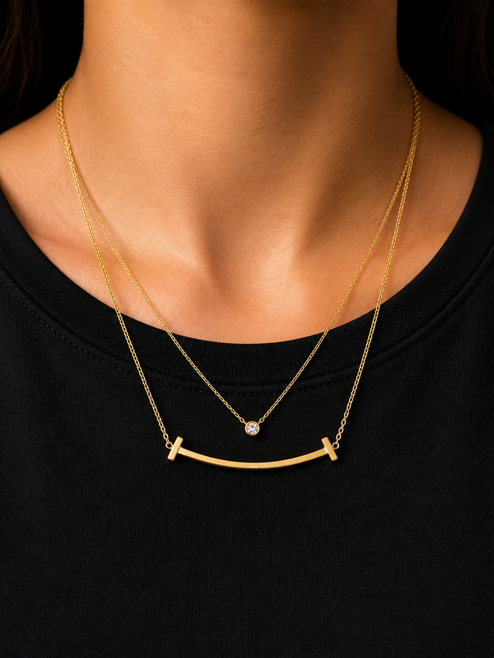 Tiffannie Gold Smile Pendant Necklaces