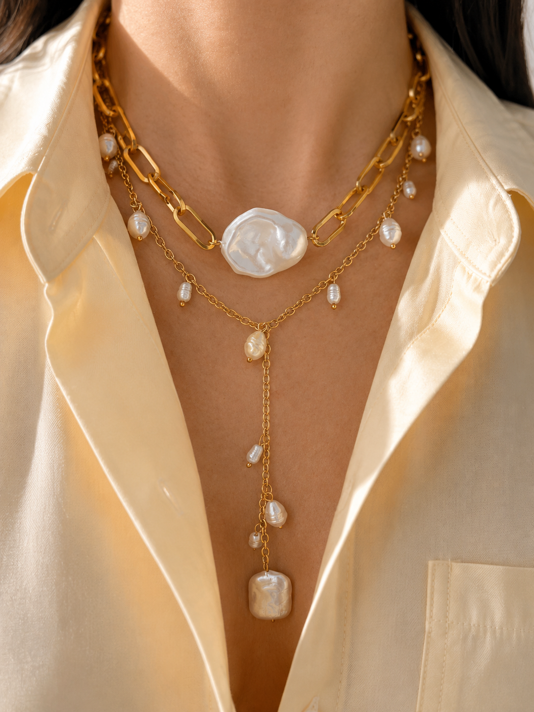 Isabel Gold Central Baroque Pearl Necklace