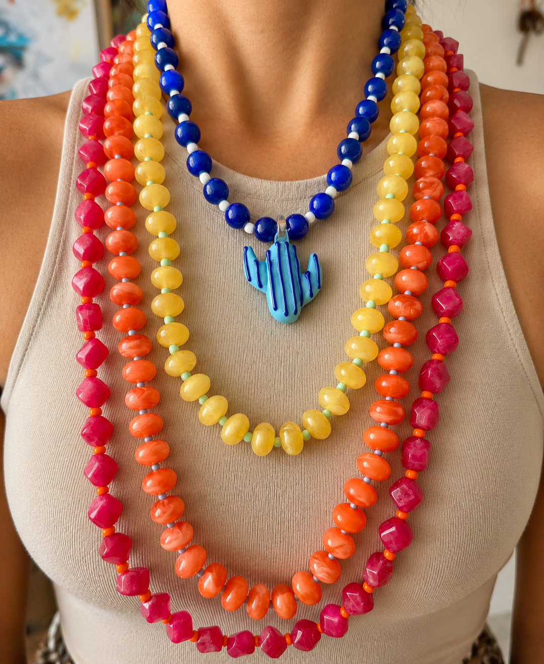 Mildred Colorful Cactus Resin Necklace