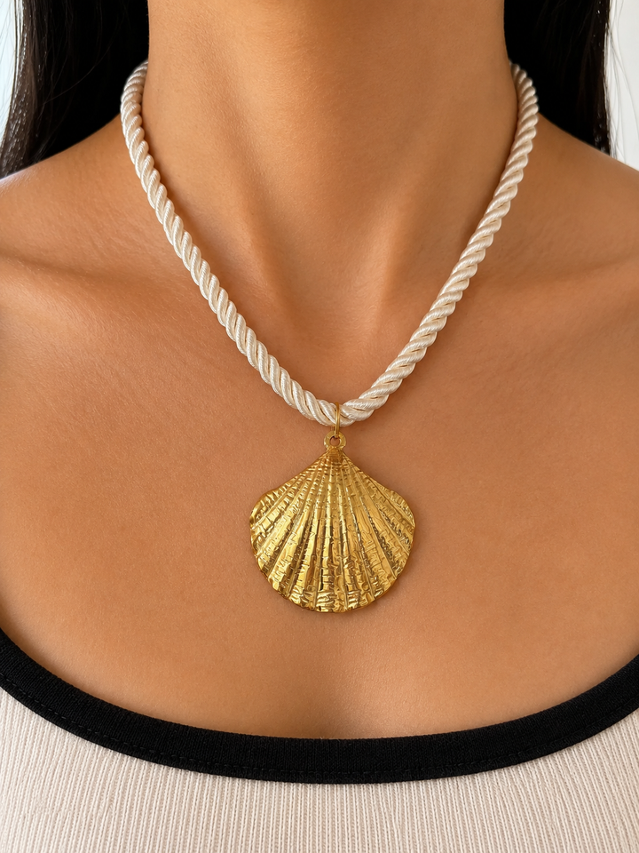 Mar Gold Braided Sea Shell Cord Necklace