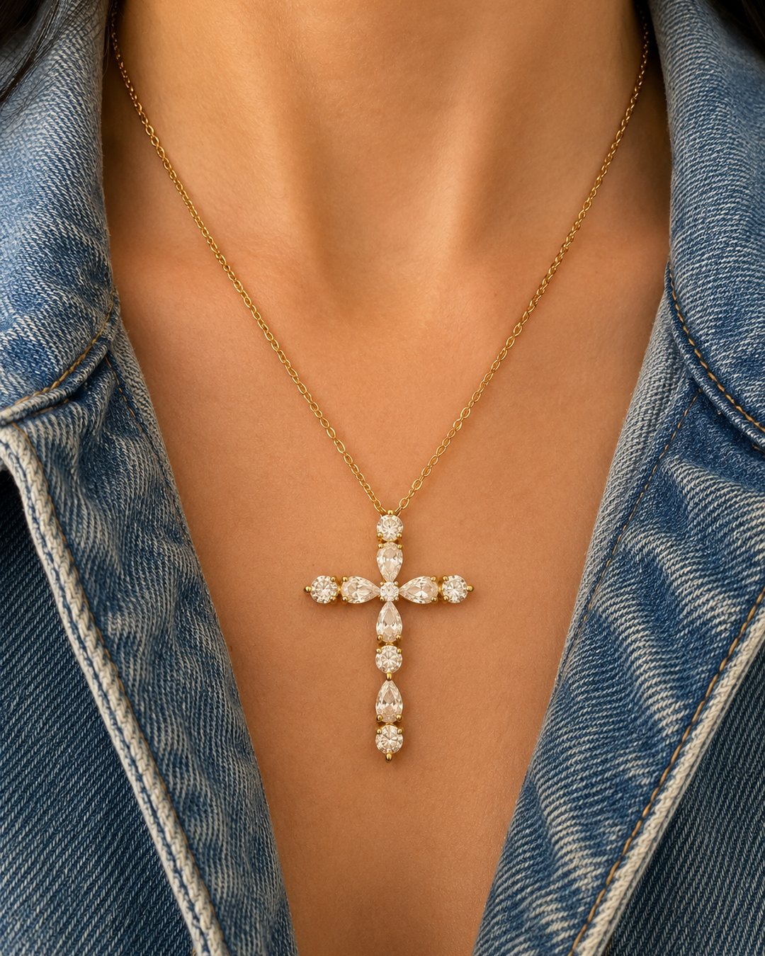 Luminara Gold Cross Stones Necklace