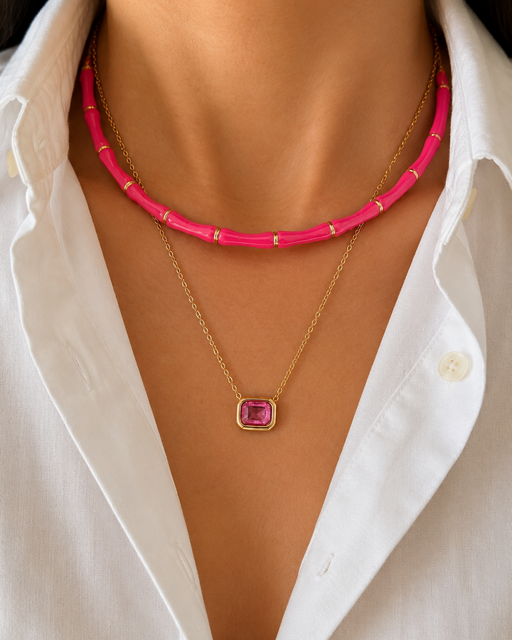 Mia Pink Stone Pendant Necklace