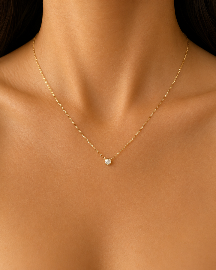 Velour Gold Petit Solitaire Necklace