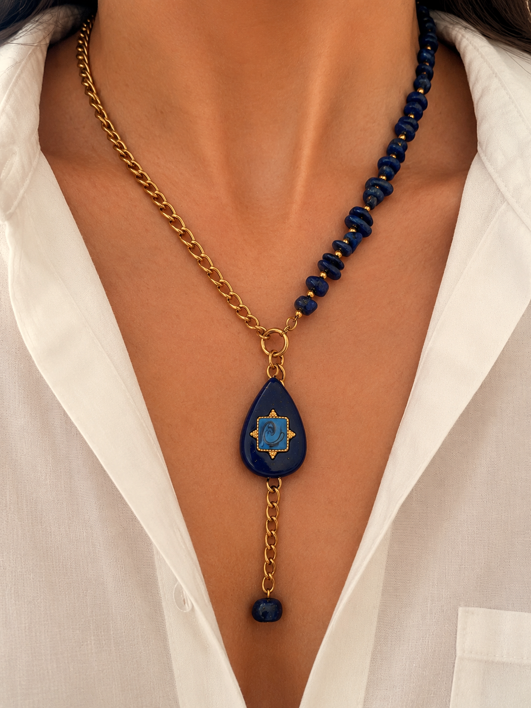 Riley Blue Asymmetrical Bohemian Necklace