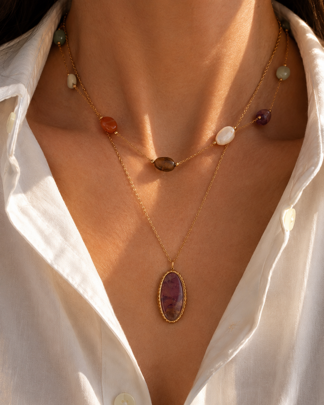 Peyton Terra Oval Stone Necklace