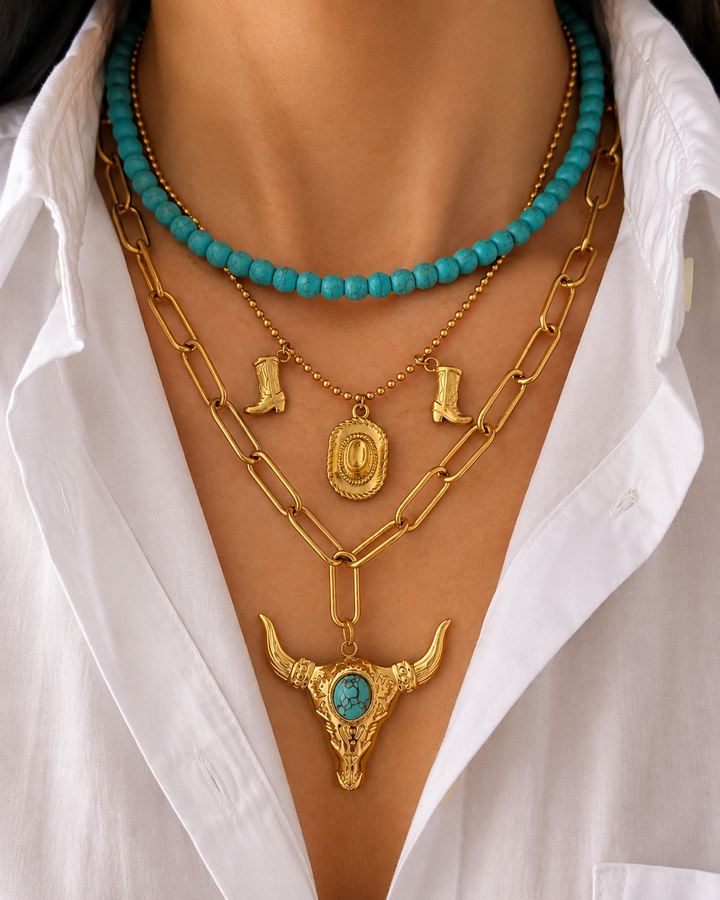 Texas Gold Bull Skull Necklace