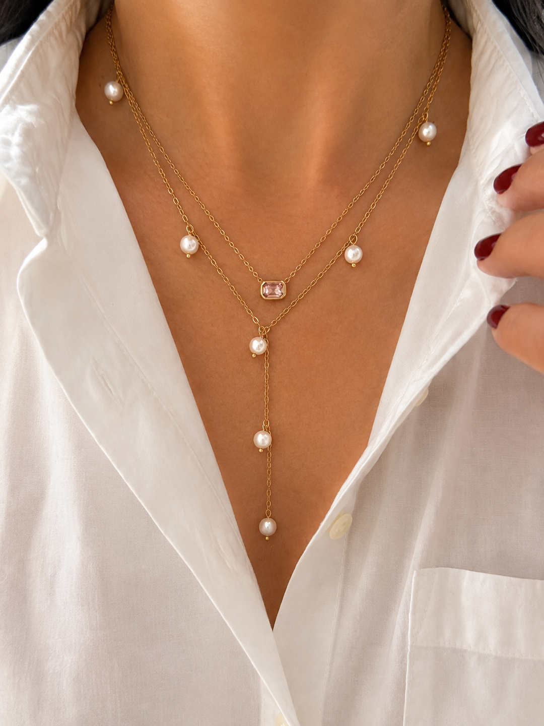 Mia Baby Pink Stone Pendant Necklace