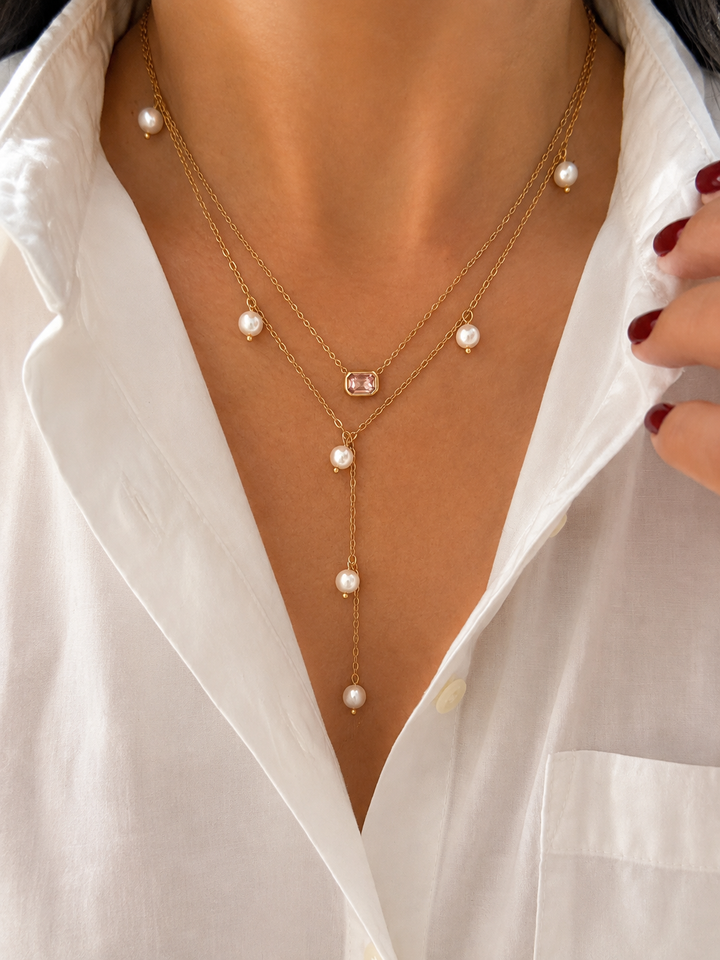 Mia Baby Pink Stone Pendant Necklace
