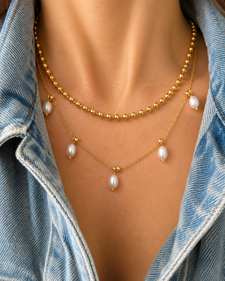 Moss Gold Pearl Choker Necklace
