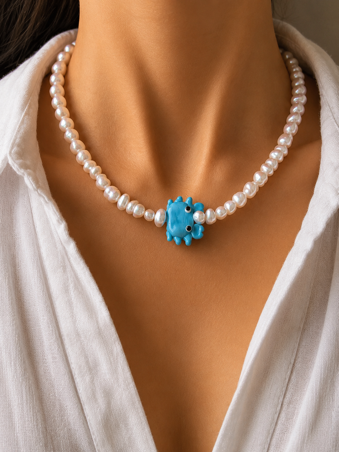 Collares de perlas de cangrejo azul mi