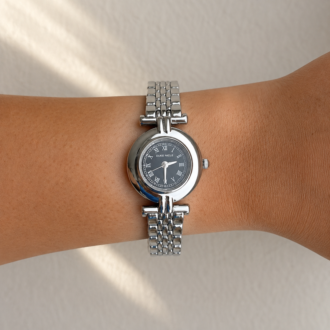 Arabella Silver Black Screen Vintage Watch