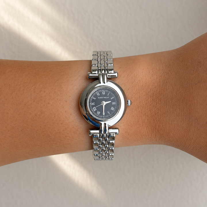 Arabella Silver Black Screen Vintage Watch