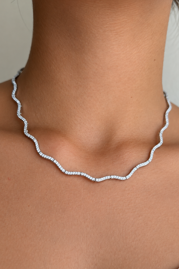 Silver Wave Zircons Necklaces