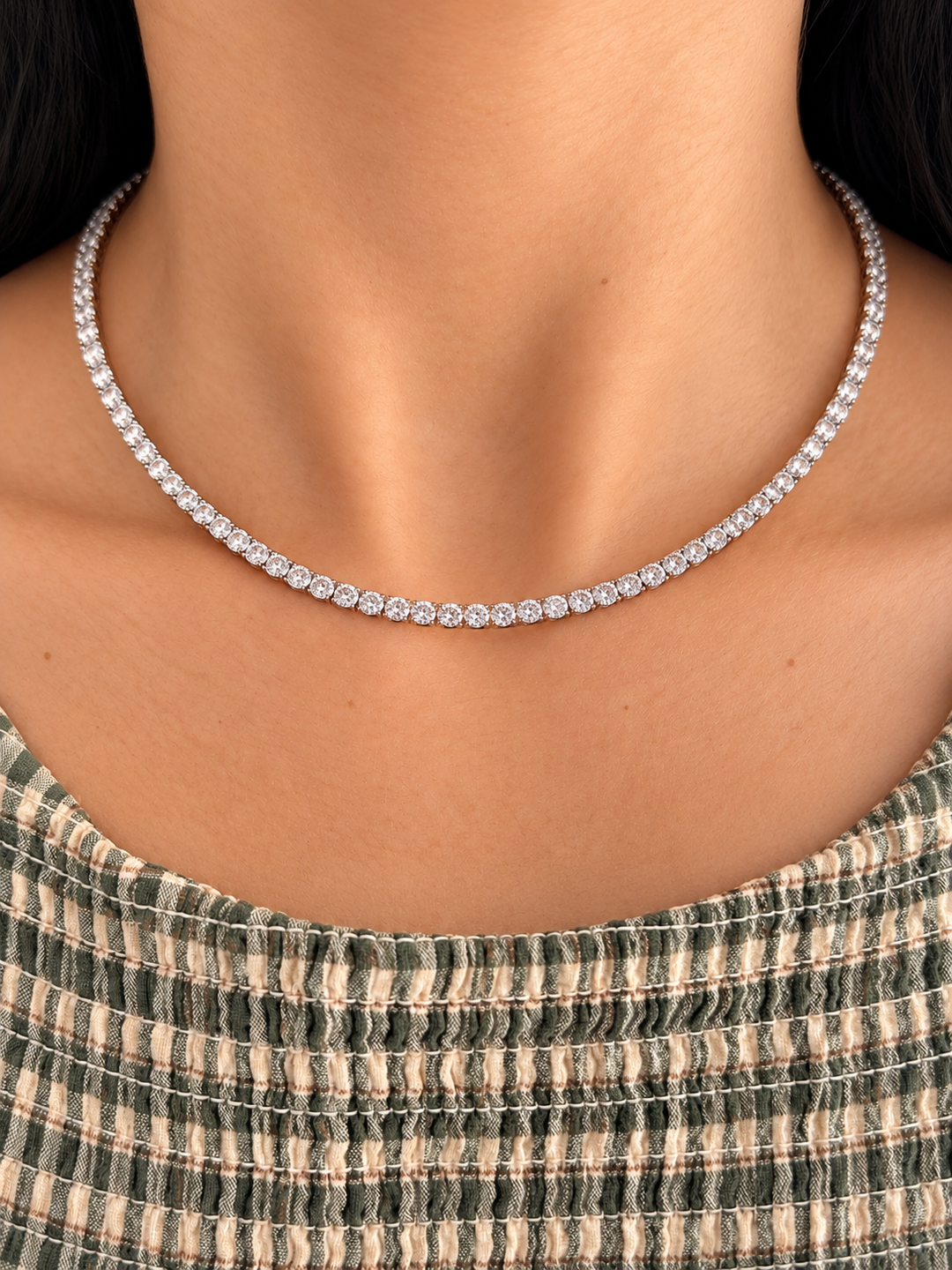 Chloe Silver Crystal Tennis Choker