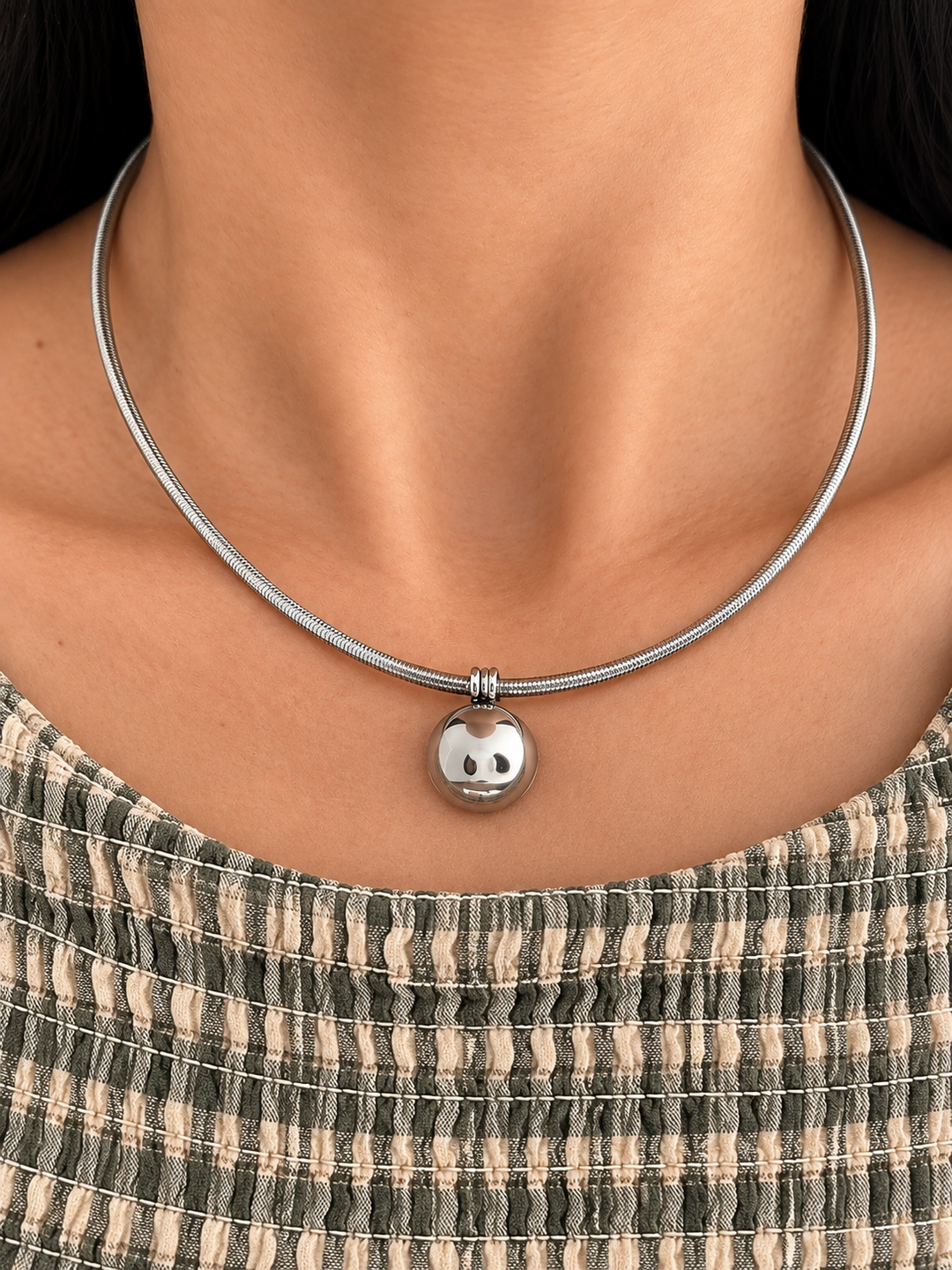 Luna Silver Ball Pendant Necklace