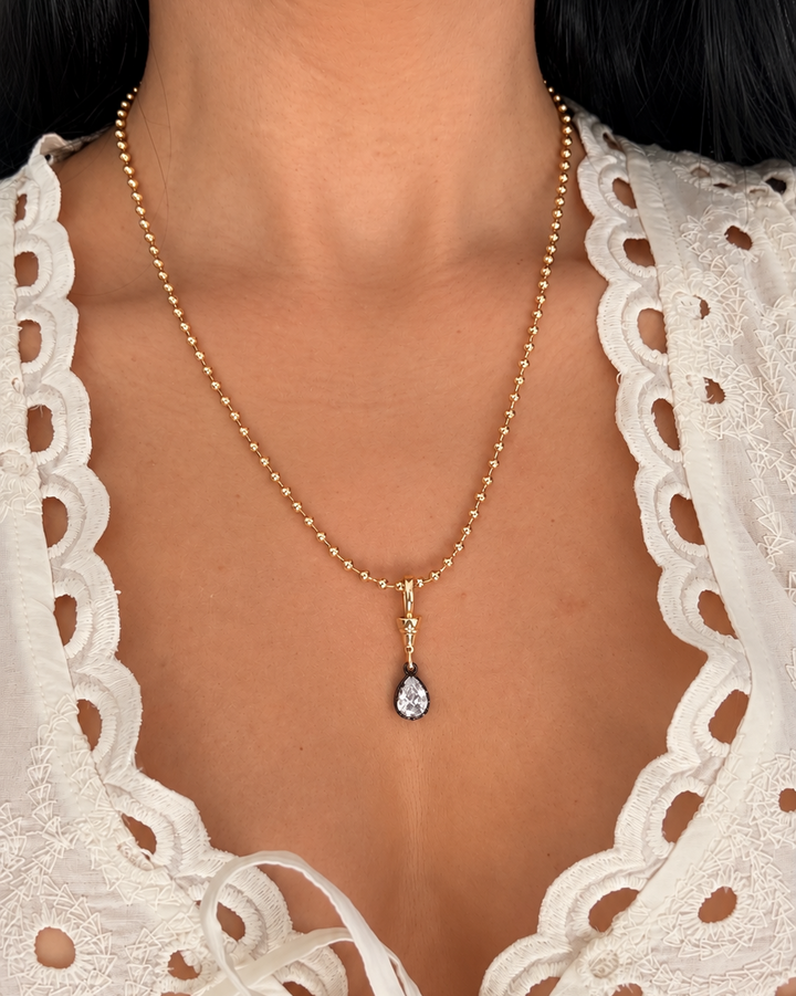Celeste Smoky Teardrop Charm Necklace