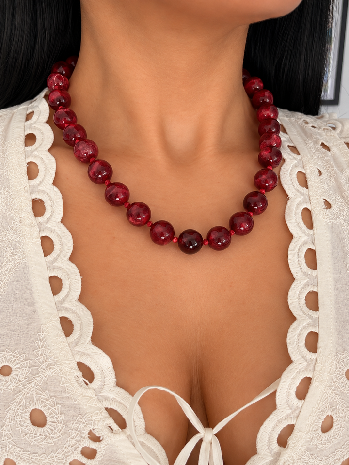 Luciana Burgundy Beaded Necklace