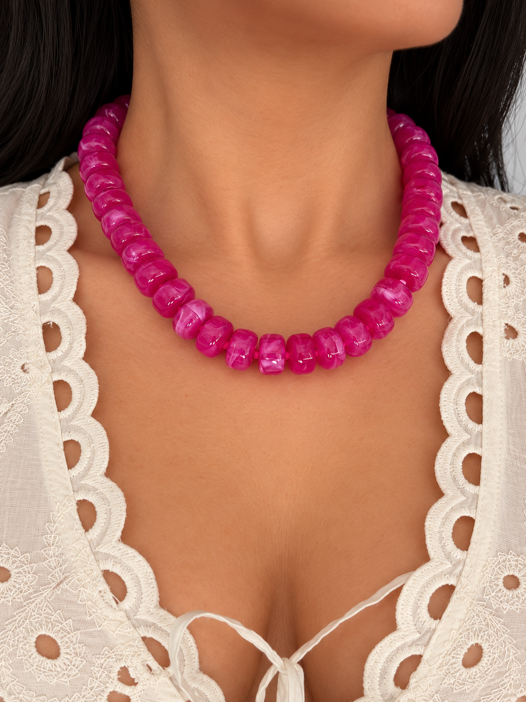 Olivia Fuchsia Beaded Necklace