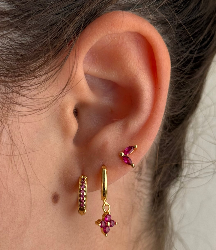 3 Pieces Set Magenta Earrings