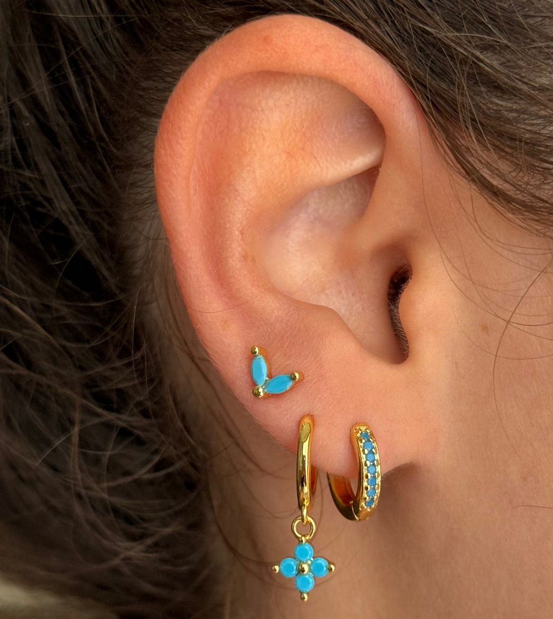 3 Pieces Set Blue Earrings