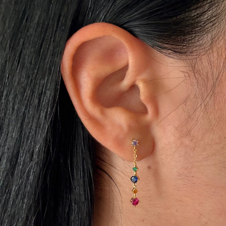 Rainbow Tassel Chain Earrings