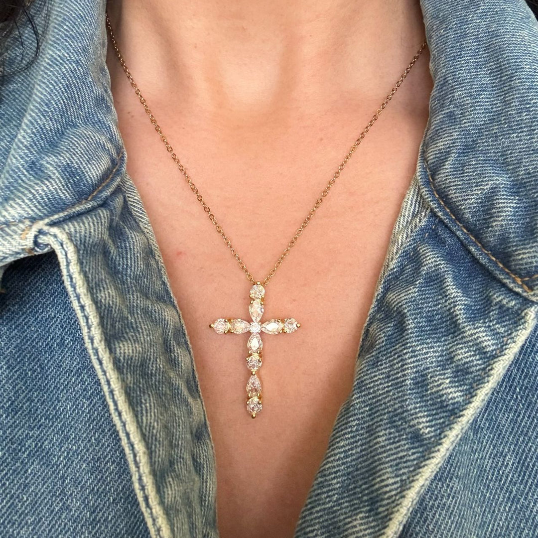 Luminara Gold Cross Stones Necklace