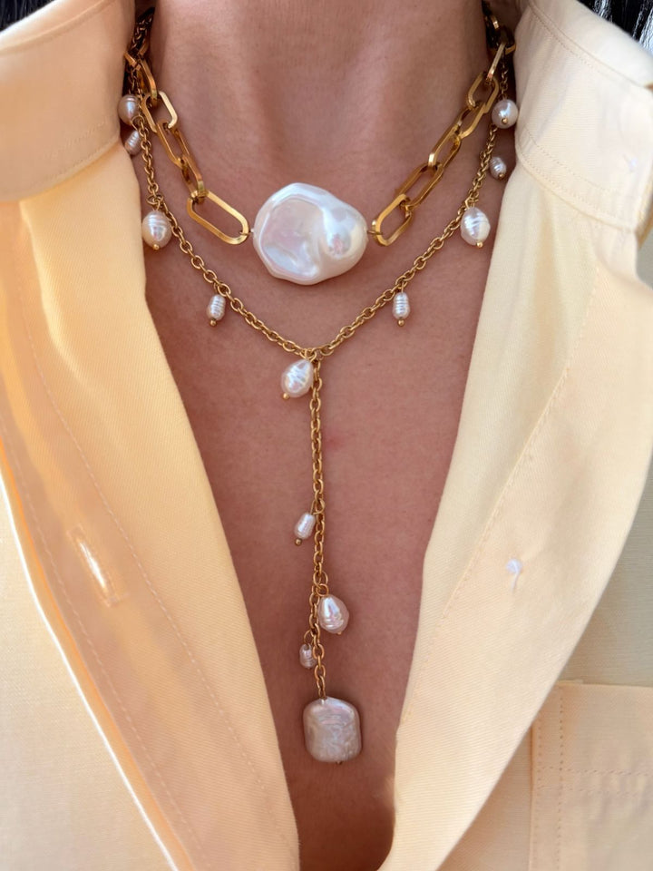 Victoria Gold Pearl Cascade Necklace