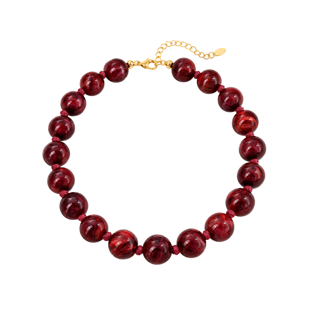 Luciana Burgundy Beaded Necklace