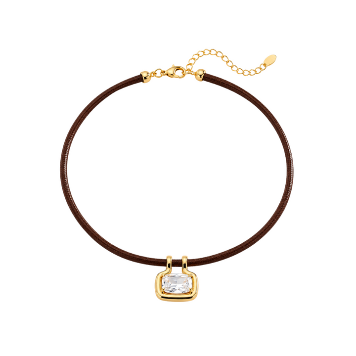 Noir Crystal Brown Cord Necklace